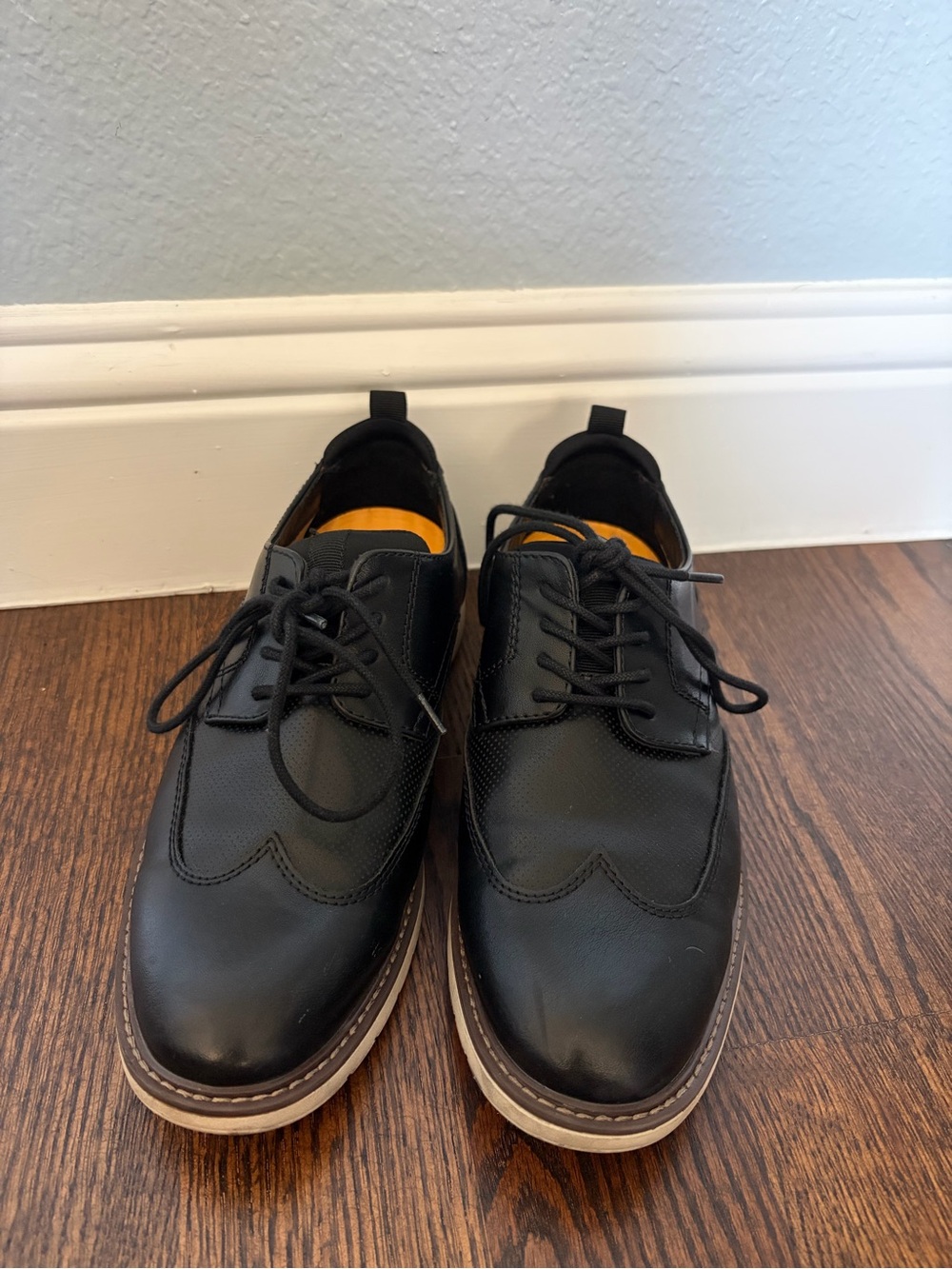 Mix No. 6 Black Wingtip Derby Shoes with Tan Contrast Sole
